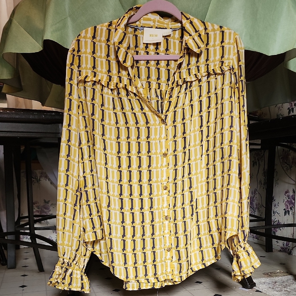 Yellow Patterned Women's Top MAEVE by ANTHROPOLOGIE